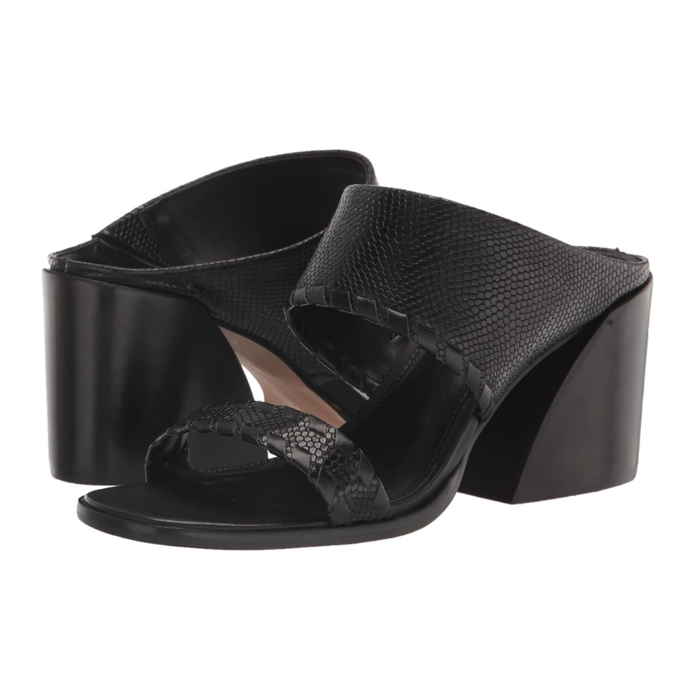 Vince Camuto Black Textured Leather Block Heel Sandals